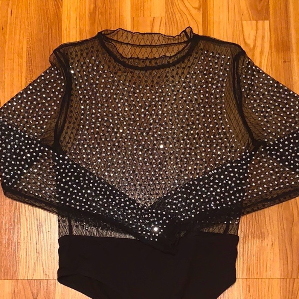 Frill Neck Semi Sheer Bodysuit Without Bra